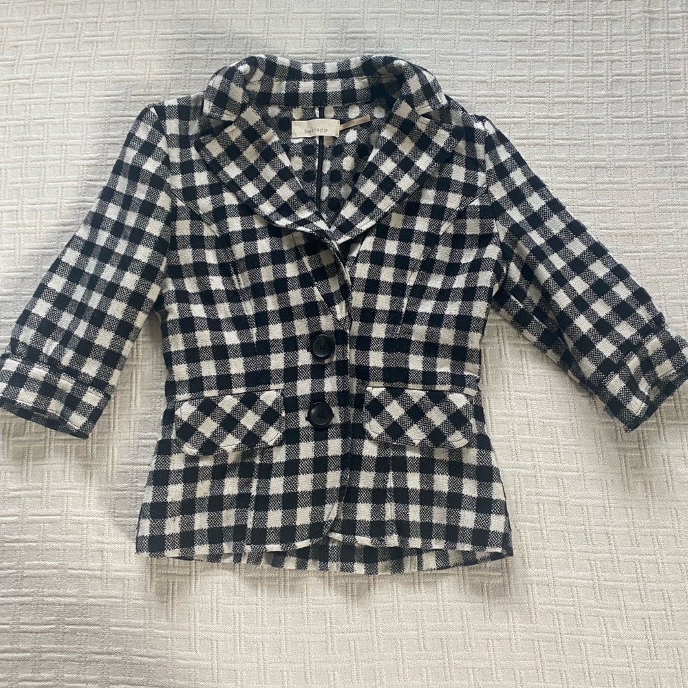 Anthropologie Burlapp Black & White Checkered Women's Wool Blazer